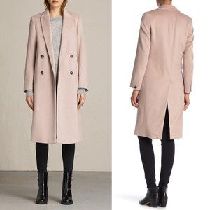 allsaints dusty pink wool double breasted coat